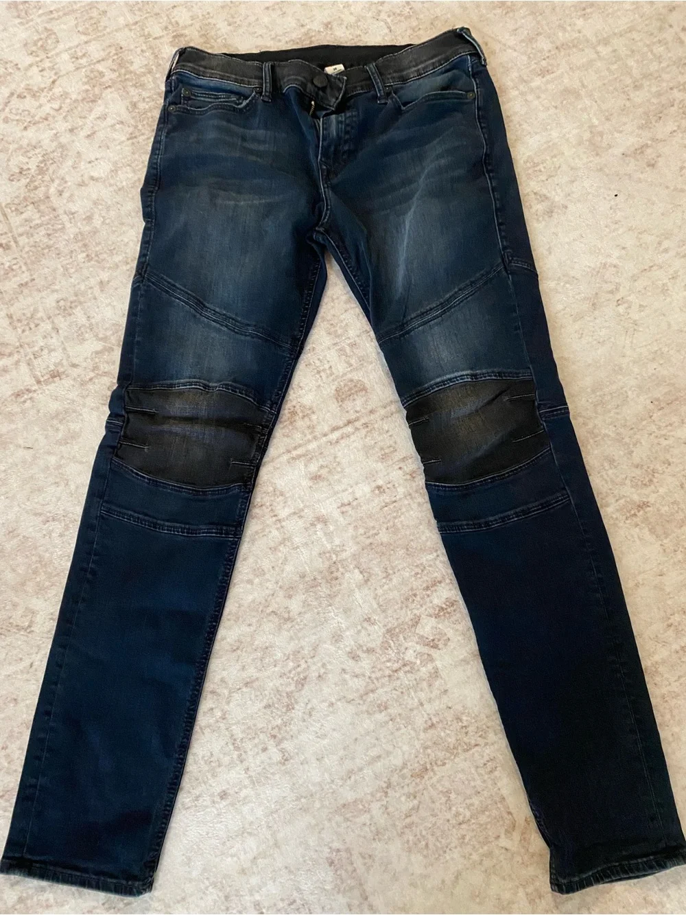 True Religion Men's Navy Slim Moto Jeans with Knee Panels